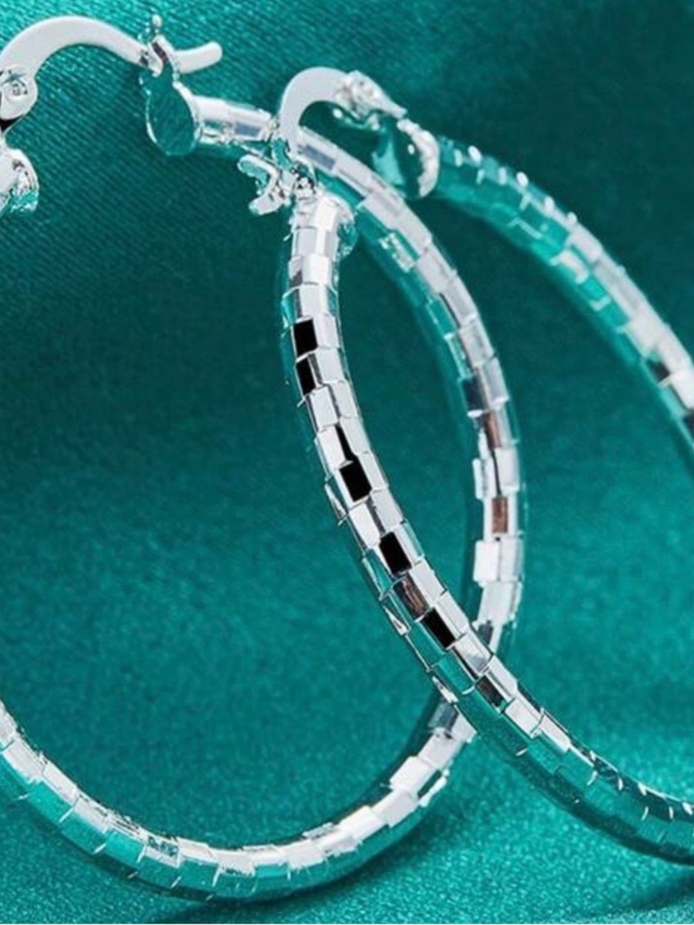 Silver Textured Hoop Earrings - Women Jewelry - Picture 3 of 3